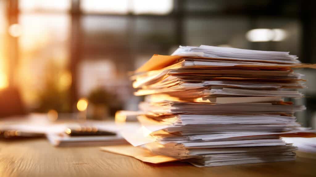 stack of paper on a government desk