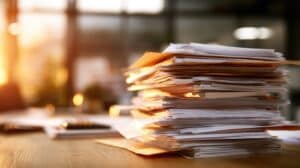 stack of paper on a government desk